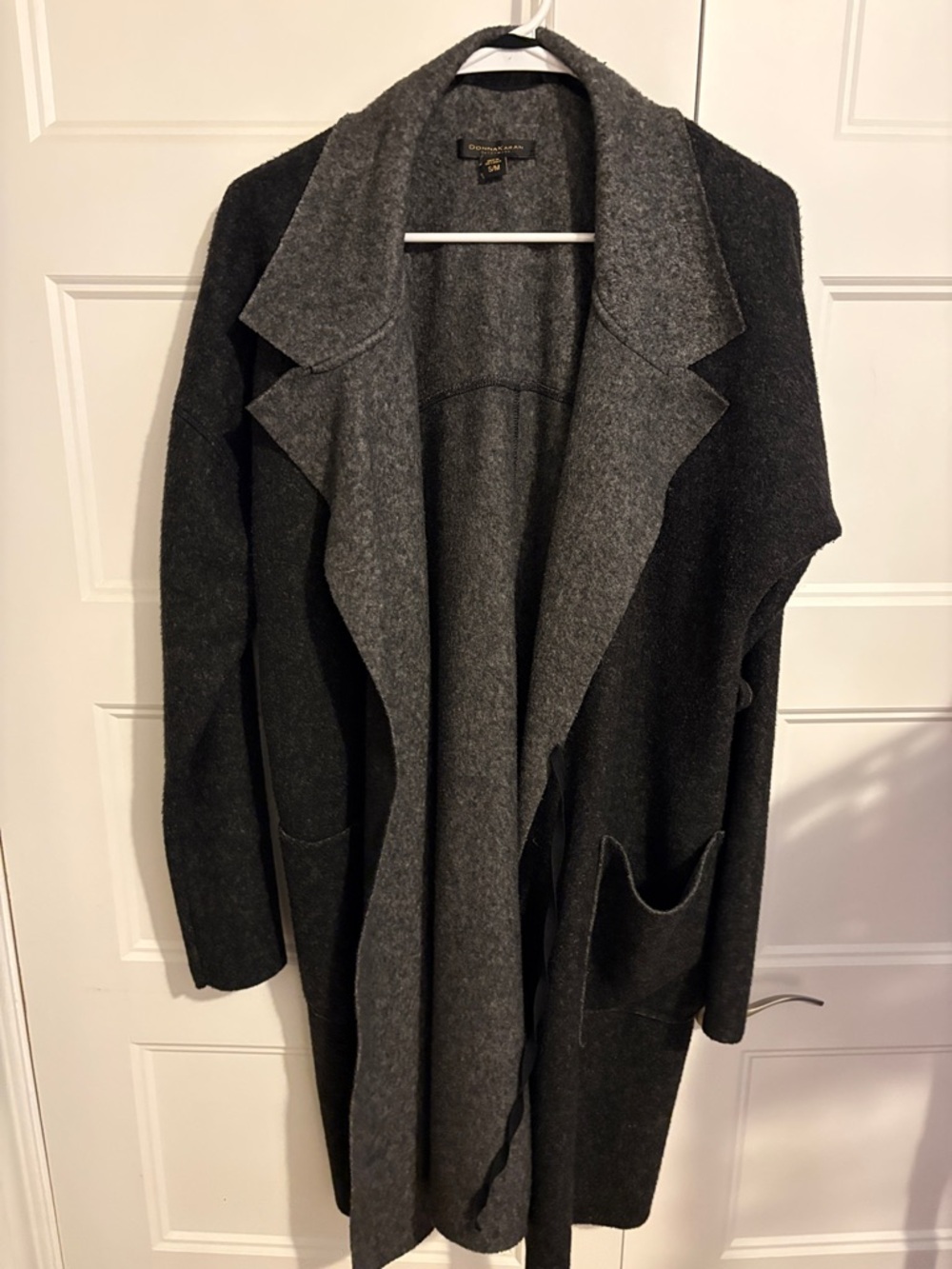 Donna Karan Two-Tone Dark Gray Open Cardigan